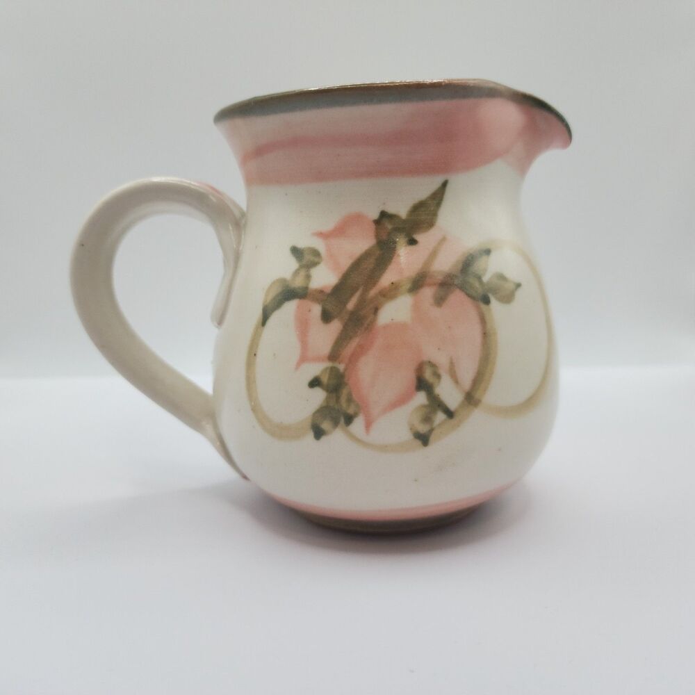 Vtg Yarrabar Pottery Hand-Made Ceramic Jar Creamer Beige Floral Dubbo Australia
